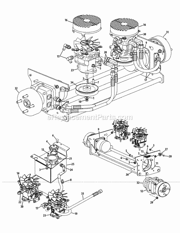 Hydro Hose & Pump Assembly Diagram and Parts List for S7237-KW 53CI8DU8050-37HP Cub Cadet Lawn Tractor